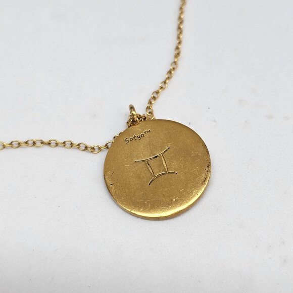 Satya Zodiac Horoscope Gemini Sign Pearl Gem Pendant Necklace 18K Gold Plated - Picture 5 of 12